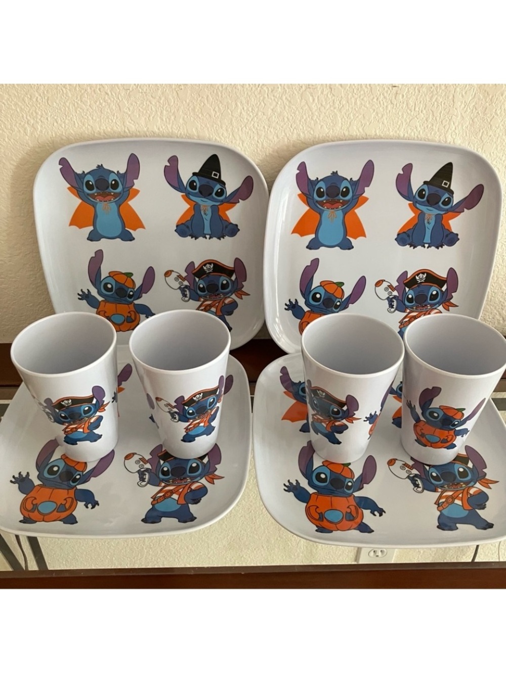 DISNEY Stitch Halloween Costumes Themed Melamine 8 Piece Plate and Cup Set